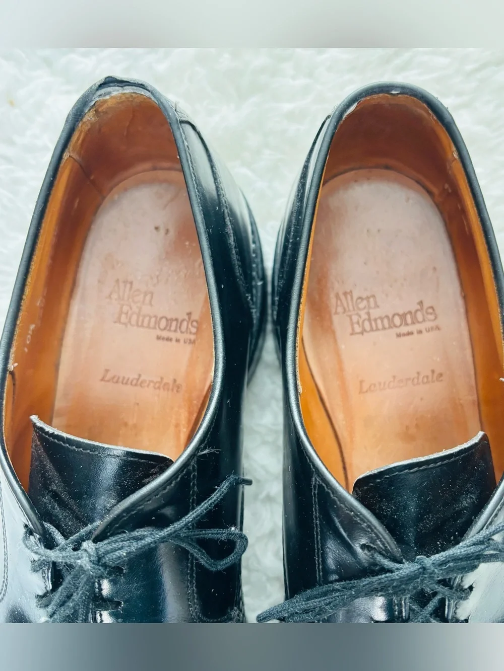Allen Edmonds Lauderdale Black Leather Woven vamp Cap Toe Oxfords Shoes Sz 10.5D